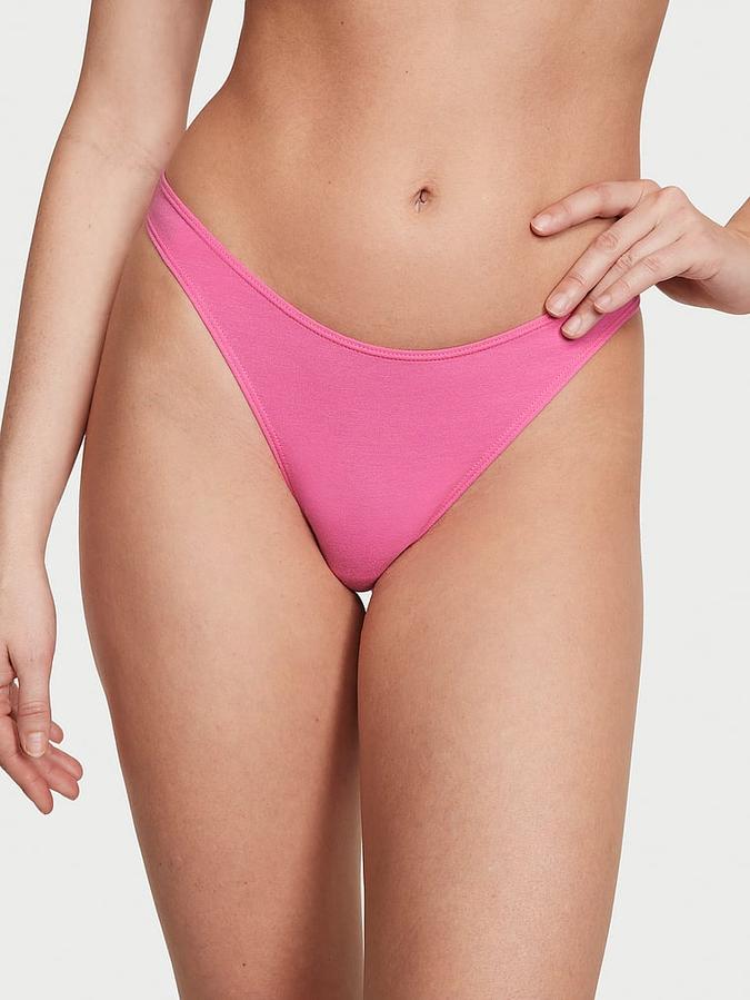 Stretch Cotton High-Leg Scoop Thong Panty