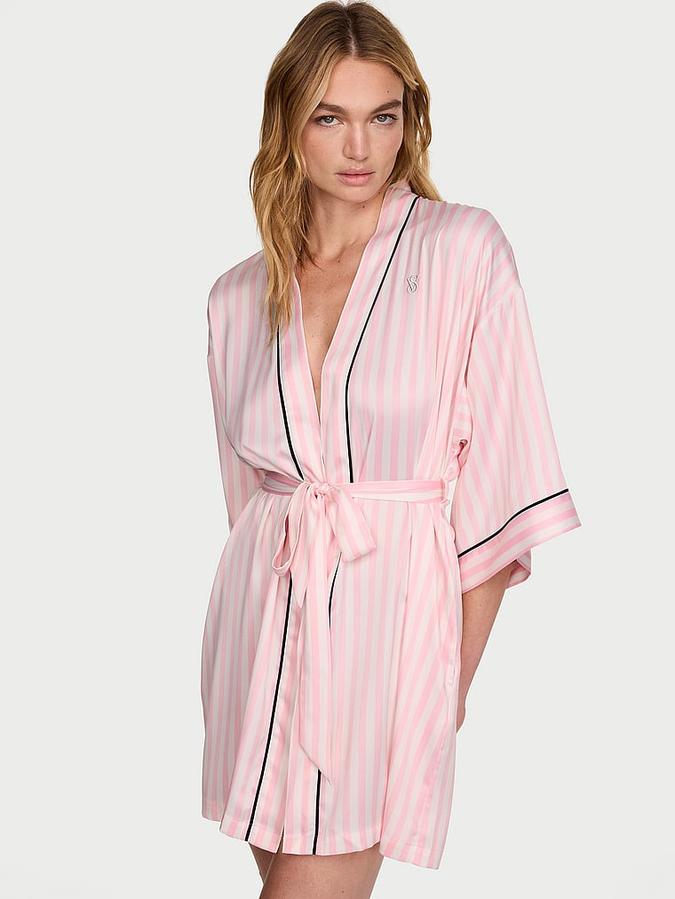 Signature Satin Short Piped Robe