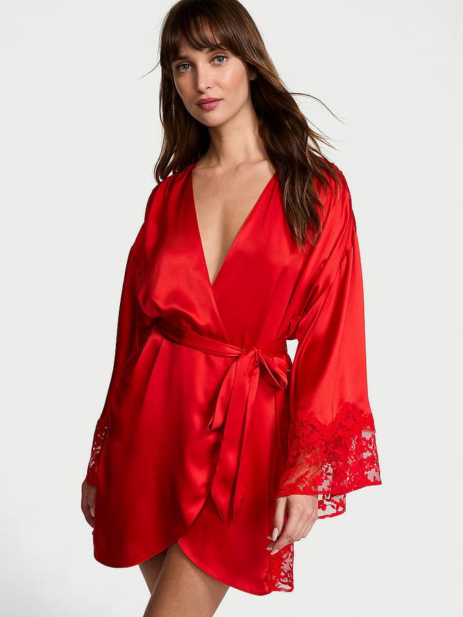 Victoria's Secret Dream Satin & Lace Trim Robe image number 0
