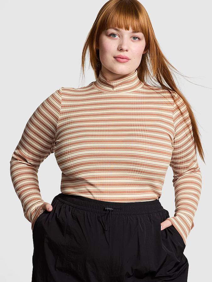 Multi Rib Mock-Neck Long-Sleeve Tee image number 0
