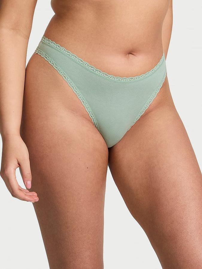 Stretch Cotton Lace-Waist Thong Panty image number 0