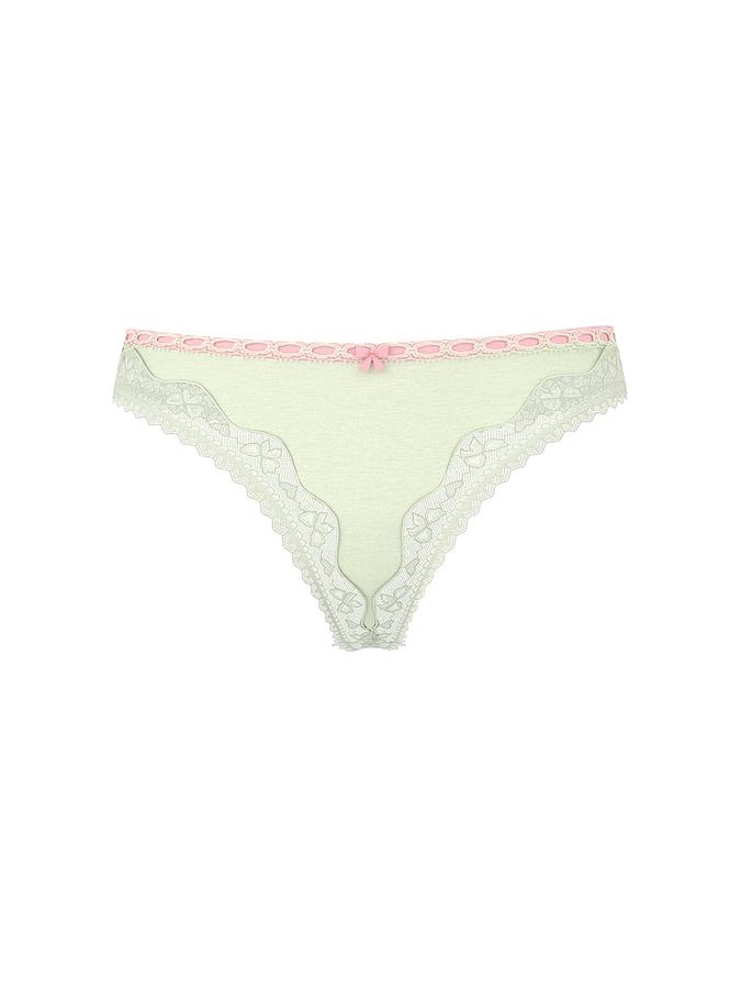 Cotton Bow Lace-Trim Thong Panty