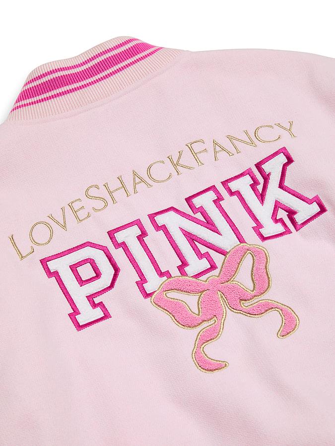 PINK x LoveShackFancy Reissued Boyfriend Varsity Jacket image number 4