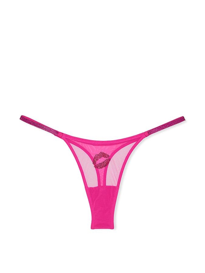 Flirty Mesh Shine Strap Thong Panty image number 1