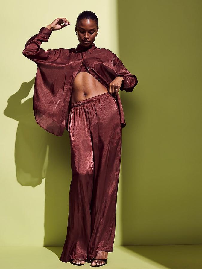 Luxe Sheer Satin Wide-Leg Pant image number 3