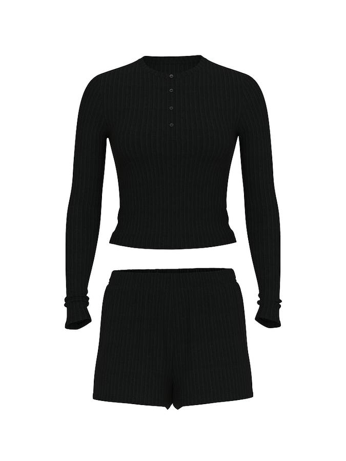 Modal Wide-Rib Long-Sleeve Short Lounge Set image number 2