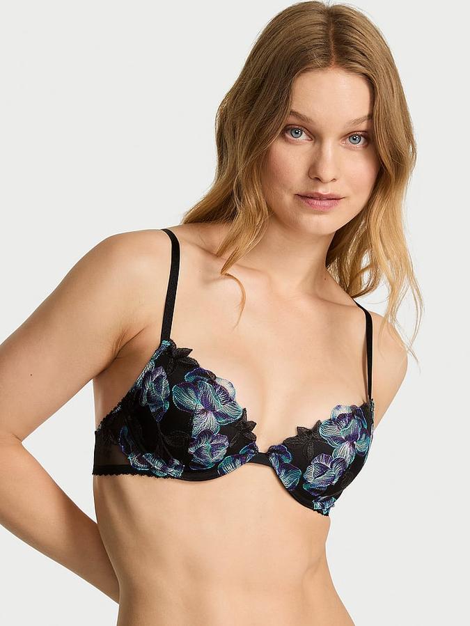 Electric Orchid Embroidery Lightly Lined Plunge Demi Bra