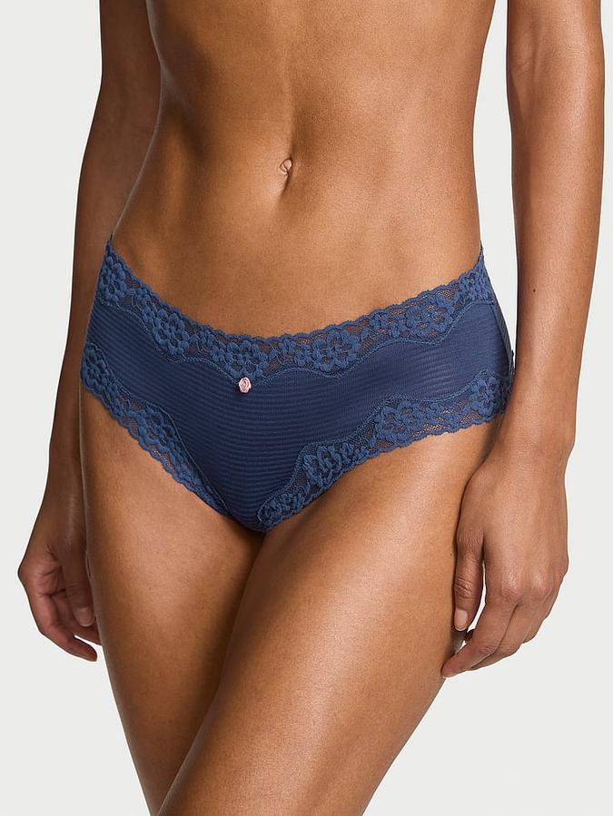 Cotton Shadow Stripe Lace-Waist Cheeky Panty