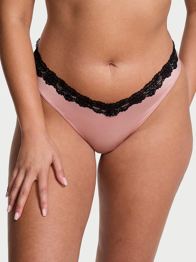 Lace-Trim High-Leg Thong Panty