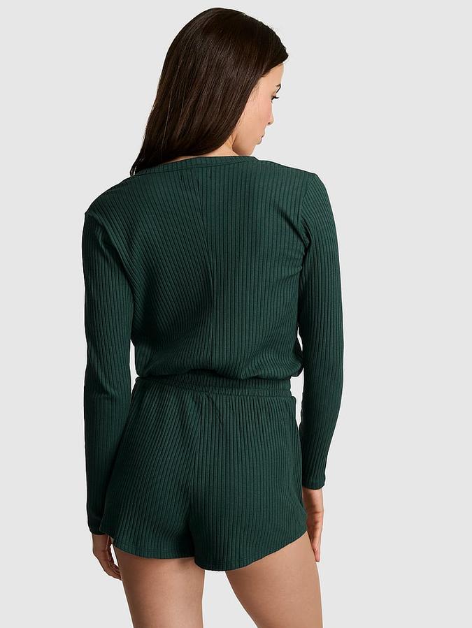 Wide-Ribbed Drawstring Romper