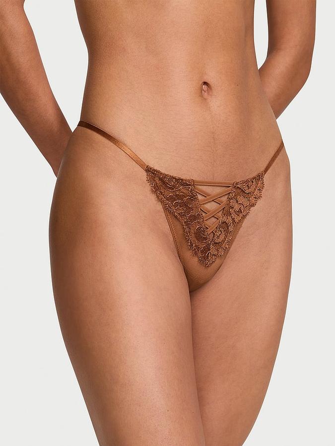 Boho Floral Embroidery Thong Panty image number 0
