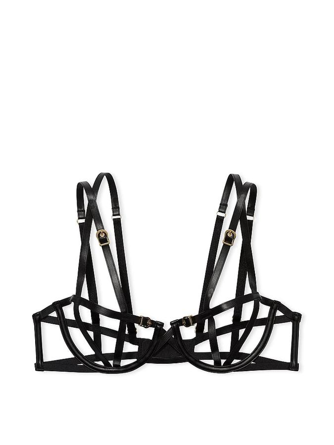 Faux Leather Open-Cup Balconette Bra image number 2