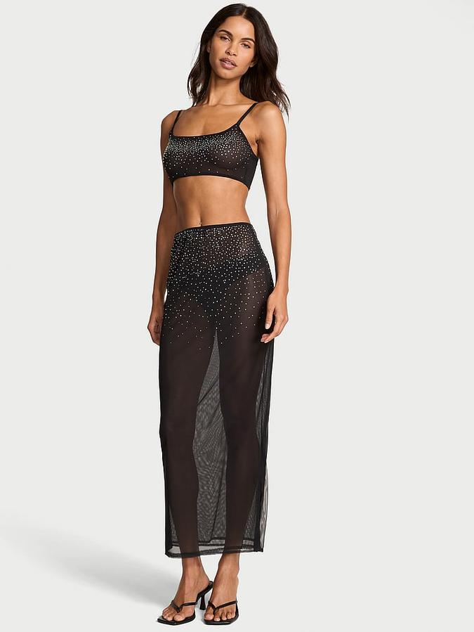 Sparkle Crystal Sheer Bralette & Maxi Skirt Set