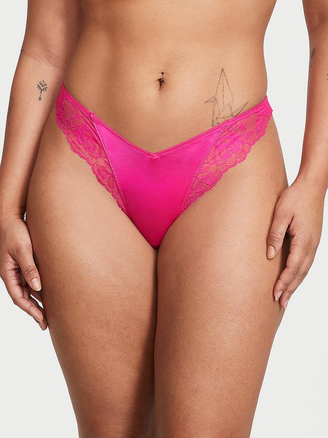 Lace-Trim High-Leg Thong Panty image number 0
