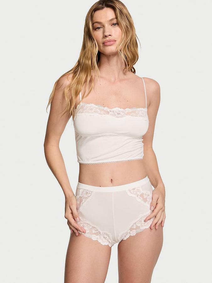 Modal & Lace Trim Straight-Neck Cami Set