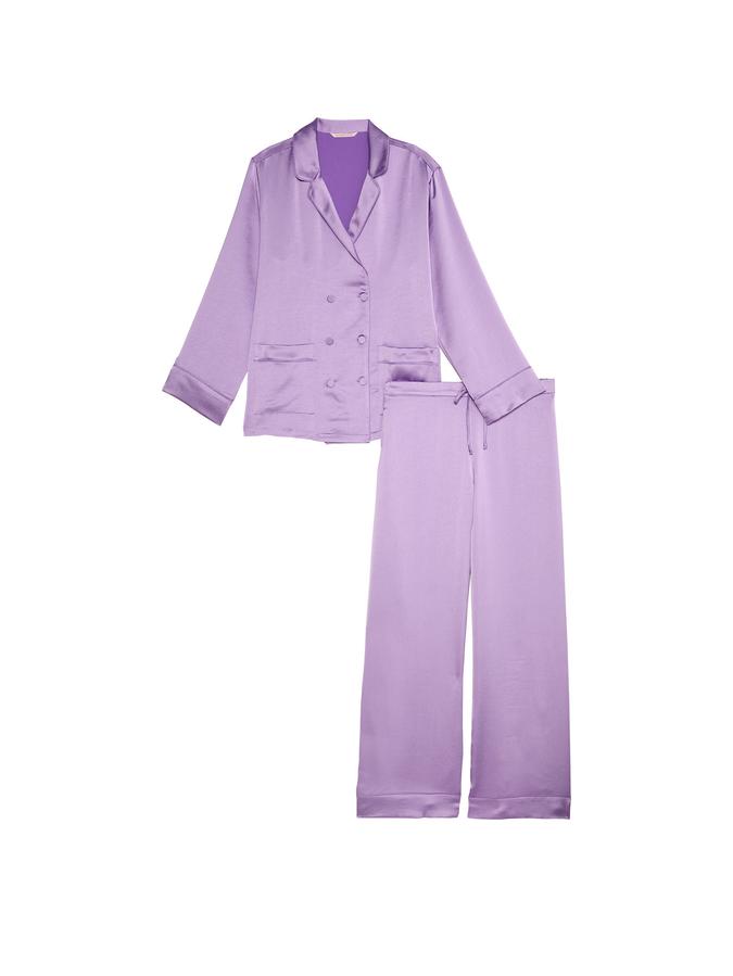 Luxe Satin Double -Breasted Long Pajama Set image number 2
