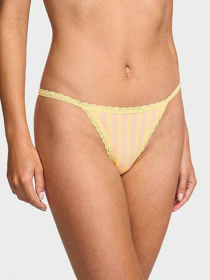 Lace-Trim Cotton V-String Panty image number 0