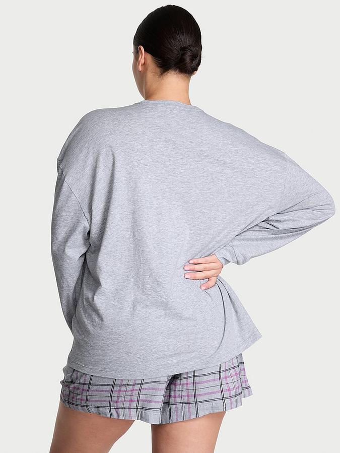 Flannel Long-Sleeve Short Tee-Jama Set