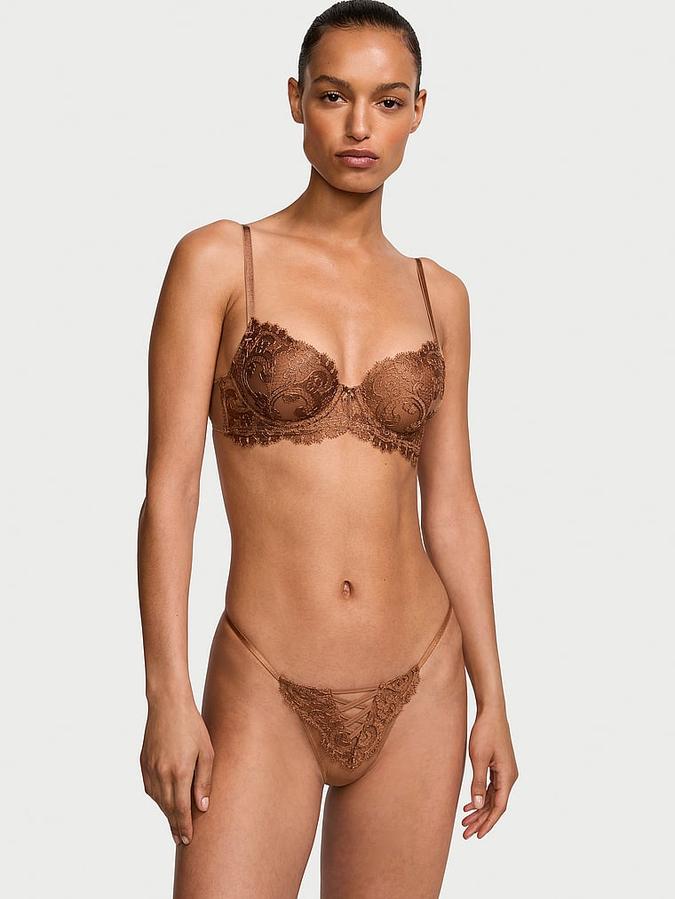 Boho Floral Embroidery Thong Panty image number 3