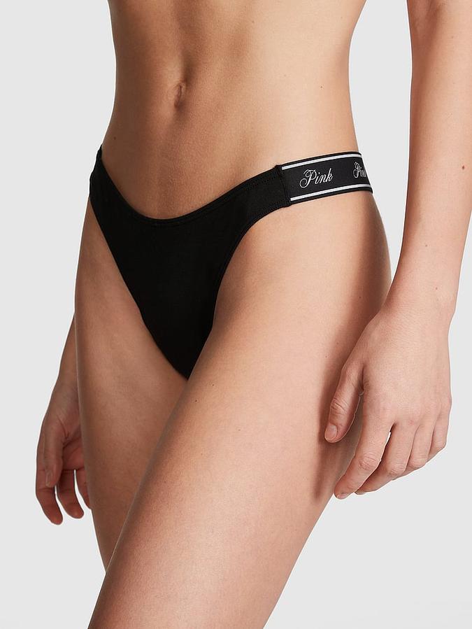 Logo Cotton High-Leg Thong Panty