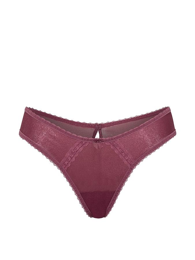 Sheer Shimmer Lace-Trim Brazilian Panty image number 2