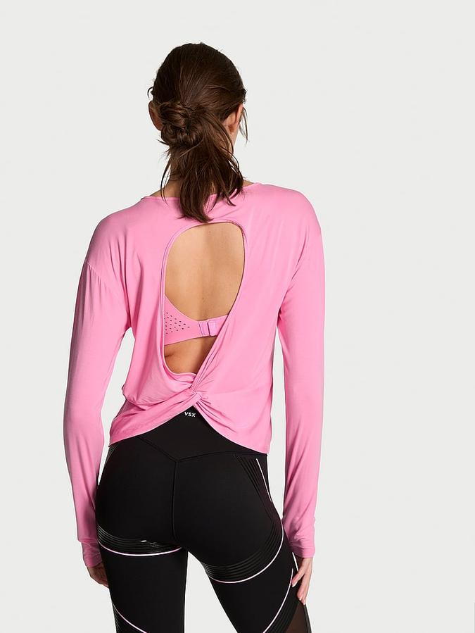 VSX Drapey Knit Long-Sleeve Open-Back Tee