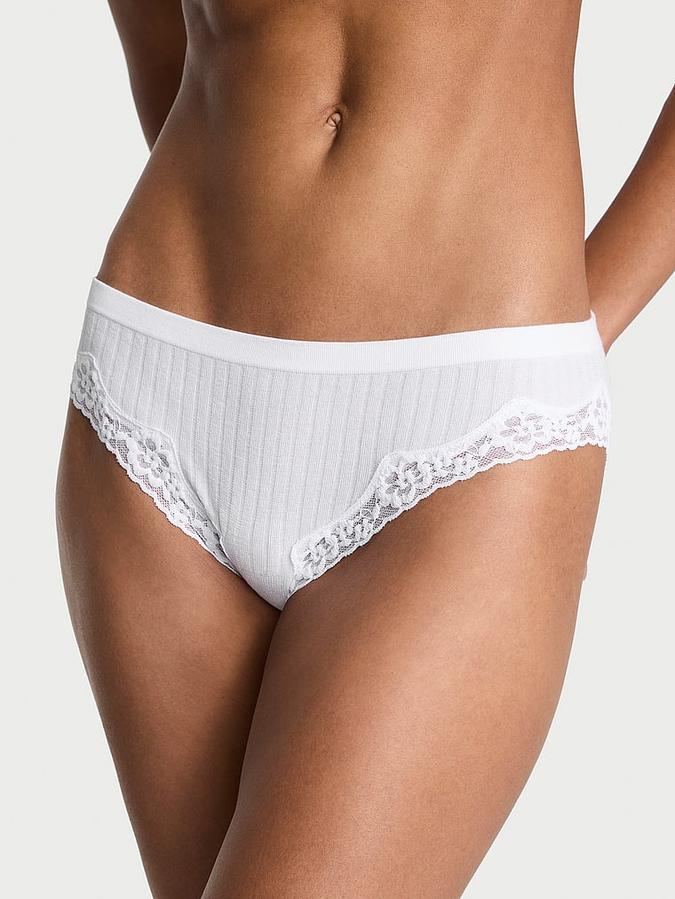 Seamless Rib Lace-Trim Bikini Panty