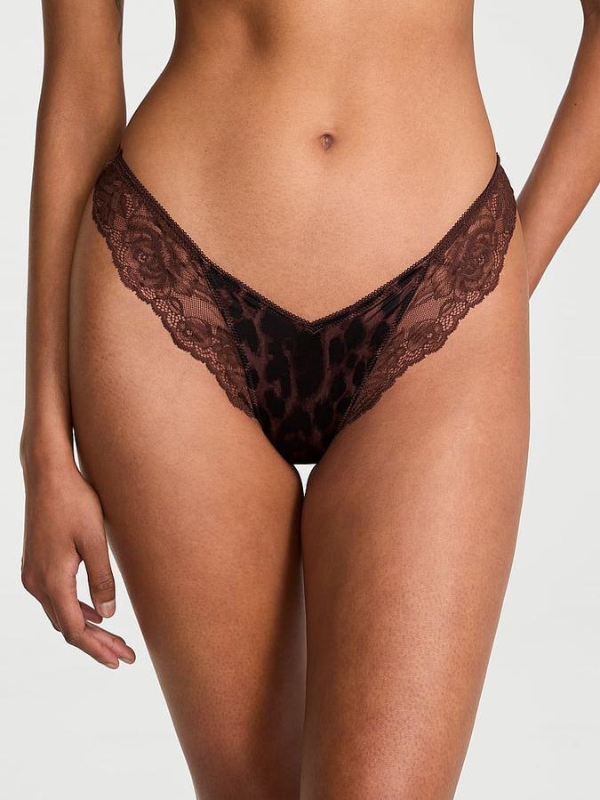 Rose Lace-Trim High-Leg Thong Panty image number 0