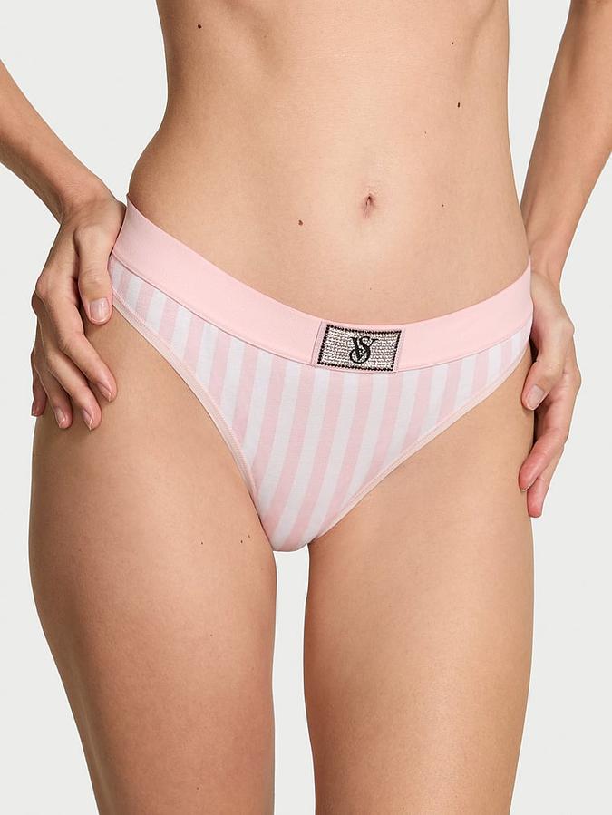 Logo Cotton Shine Patch Thong Panty