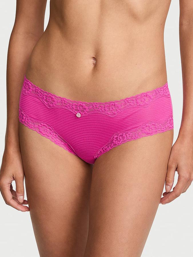Cotton Shadow Stripe Lace-Waist Cheeky Panty