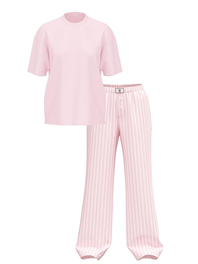 Flannel Short-Sleeve Long Tee-Jama Set image number 2