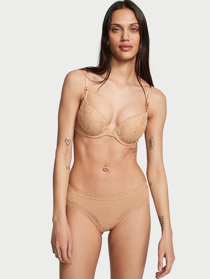 Beige Lace-Waist Cotton Cheeky Panty Lace-Waist Cotton Cheeky Panty