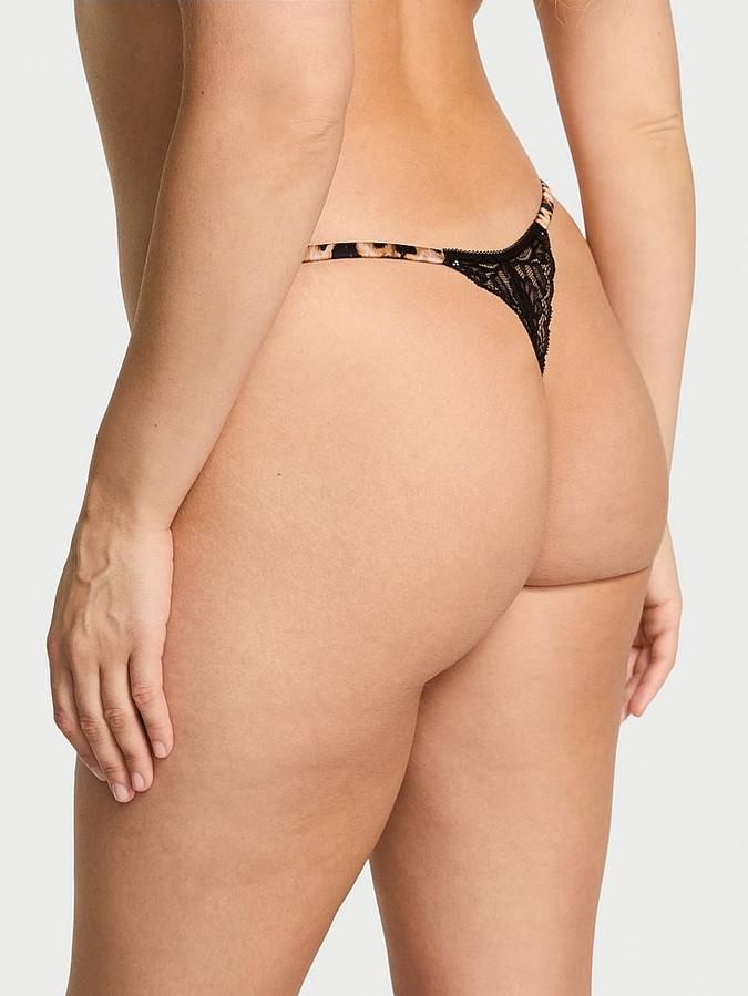 Satin Lace-Back Thong Panty