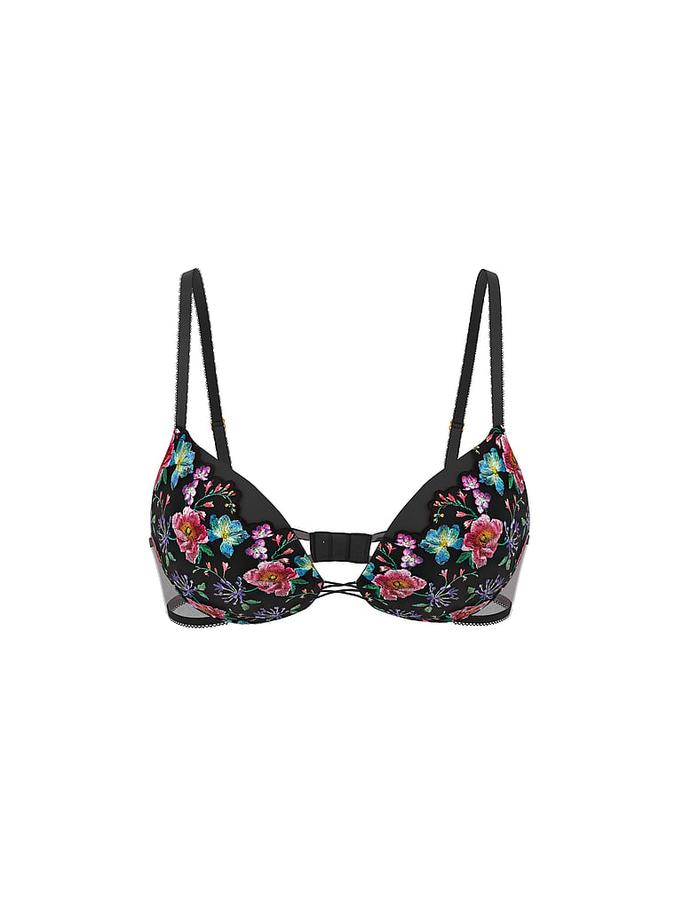 Dark Blossom Embroidery Push-Up Bra image number 2
