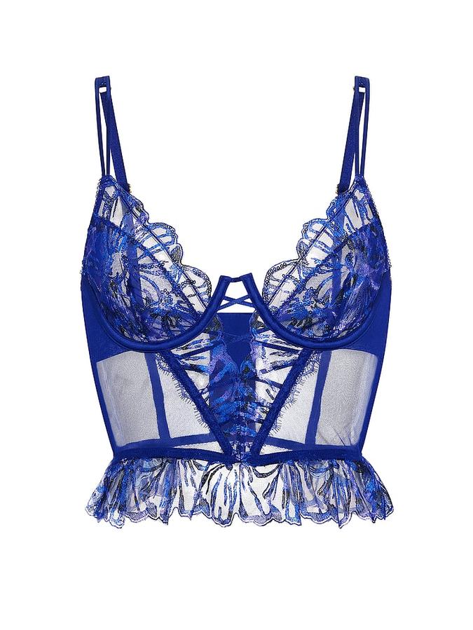 Party Floral Sequin Embroidery Plunge Bra Top image number 2