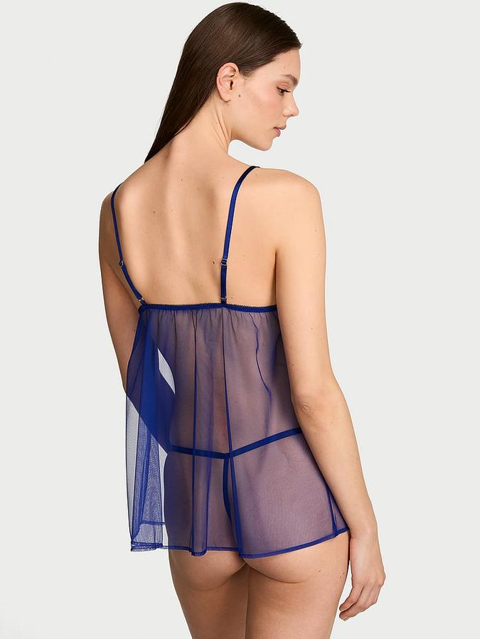 Sheer Rose Lace Triangle Babydoll Set