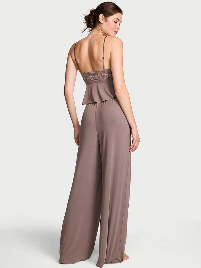 Modal Soft Lace-Trim Cami & Wide-Leg Pant Set image number 1