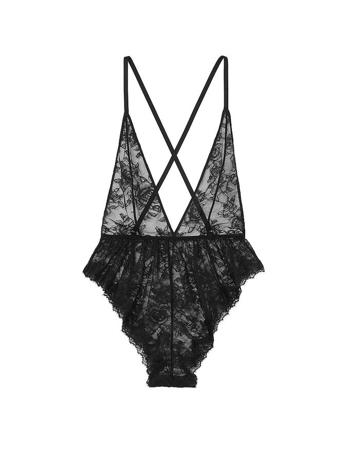 Rose Lace Plunge Flutter Romper image number 2