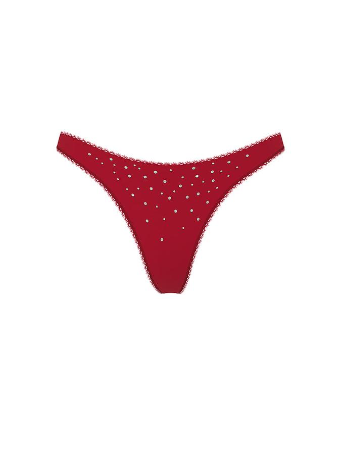 Stretch Cotton Sparkle High-Leg Scoop Thong Panty image number 2