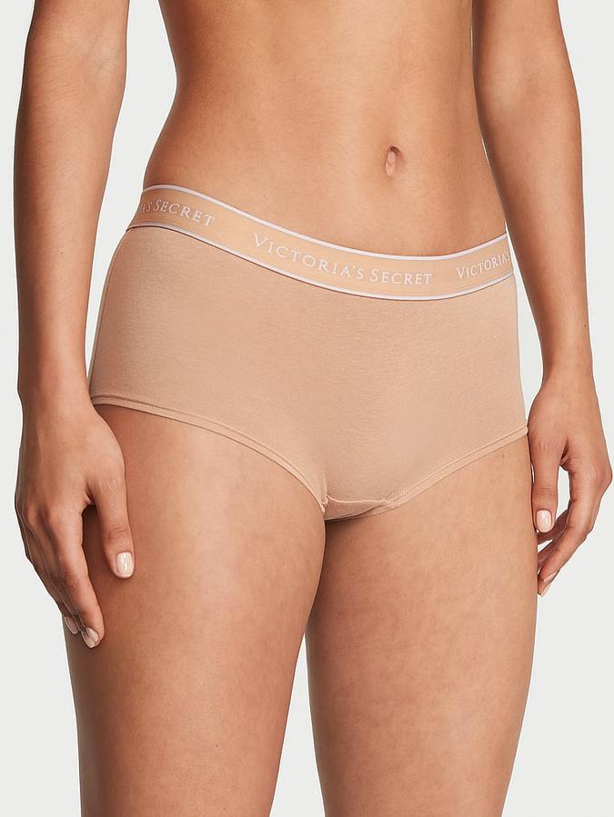 Beige Logo Cotton Boyshort Panty Logo Cotton Boyshort Panty