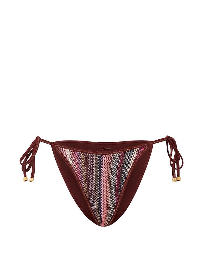Shimmer Stripe Knit Side-Tie Cheeky Bikini Bottom image number 2