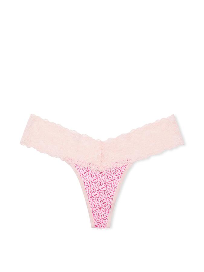 Lace-Waist Cotton Thong Panty