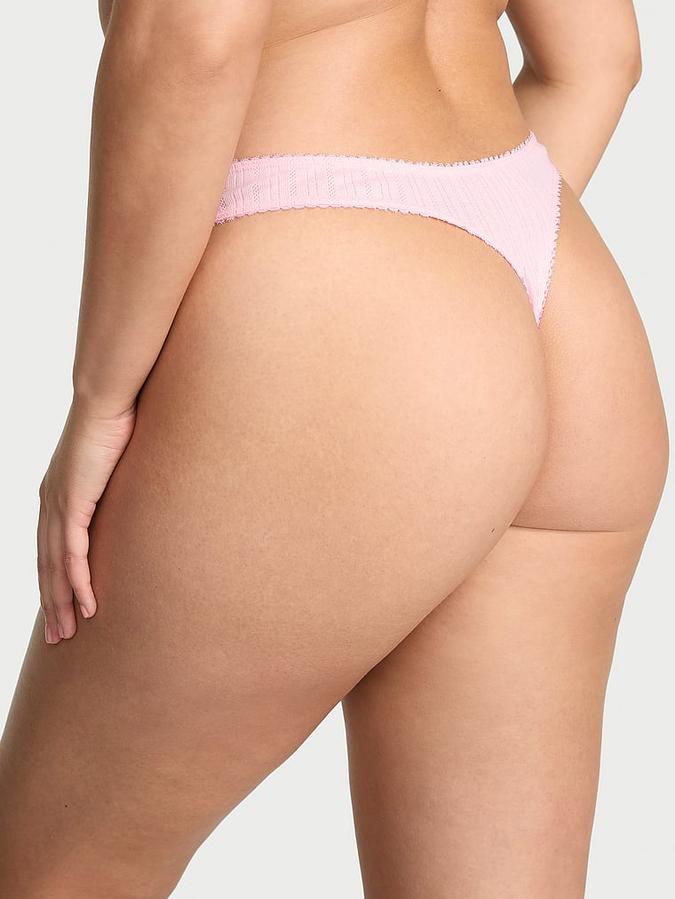 Lace Pointelle High-Leg Scoop Thong Panty image number 1