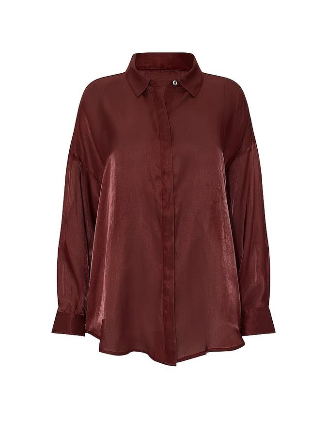 Luxe Sheer Satin Button-Front Shirt image number 2