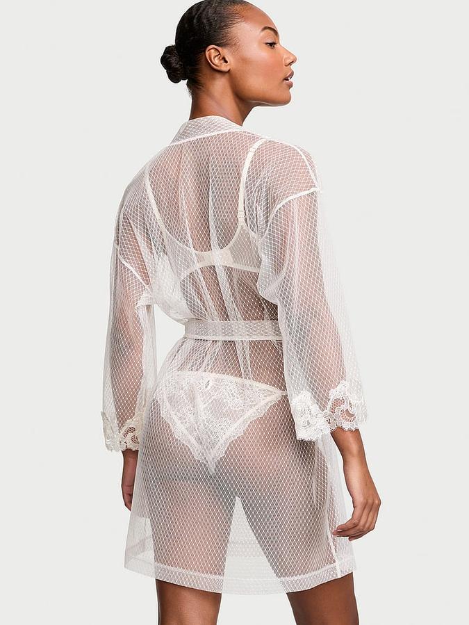 Sheer Boho Floral Embroidery Short Robe image number 1