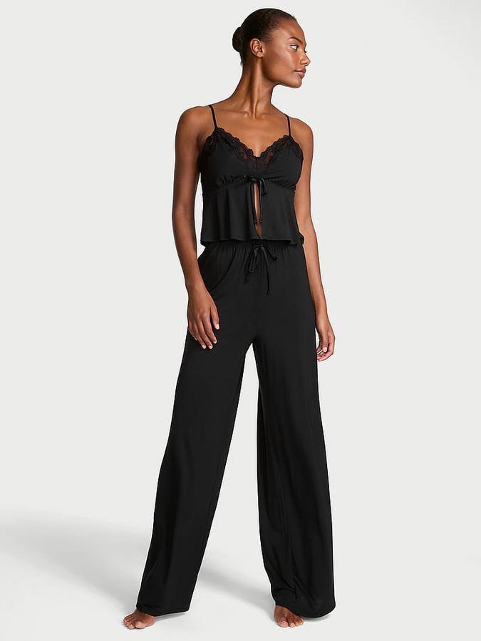 Modal Soft Lace-Trim Cami &amp; Wide-Leg Pant Set image number 0