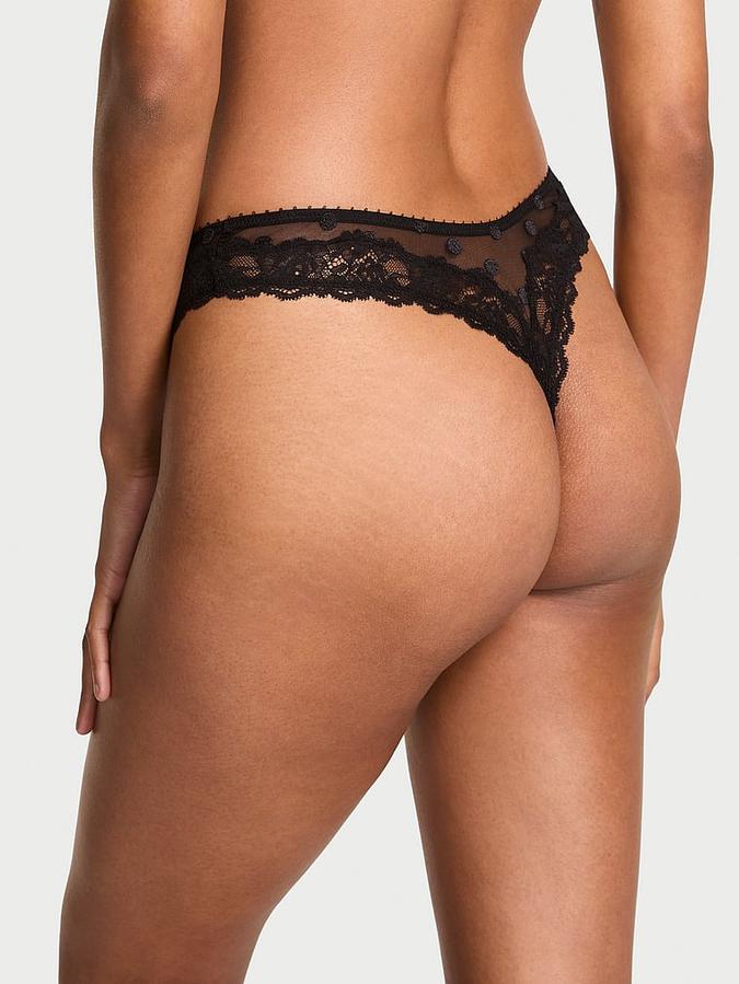 Sheer Heritage Dot Lace-Trim Thong Panty image number 1