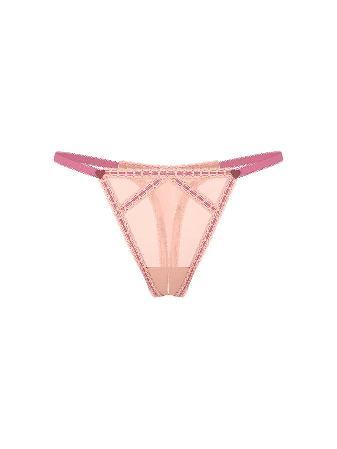 Sheer Ribbon Slot Crotchless String Thong Panty image number 2