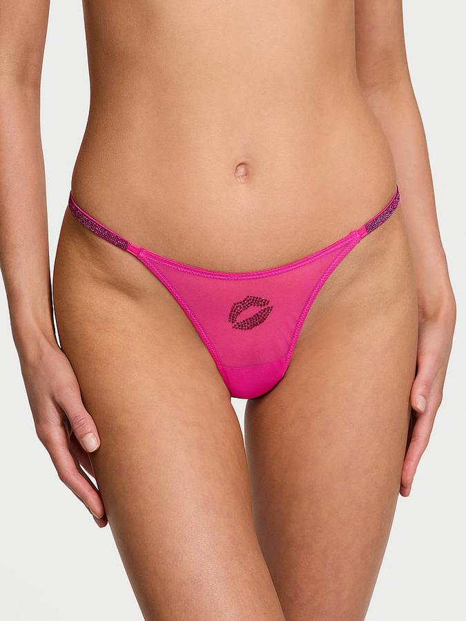 Flirty Mesh Shine Strap Thong Panty image number 0