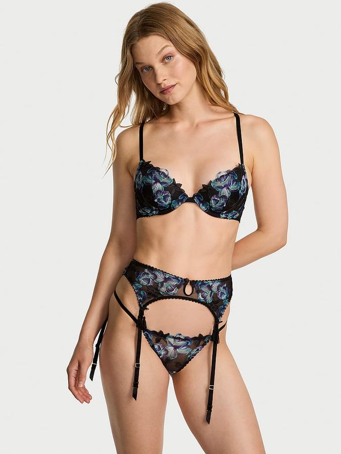 Electric Orchid Embroidery Garter Belt